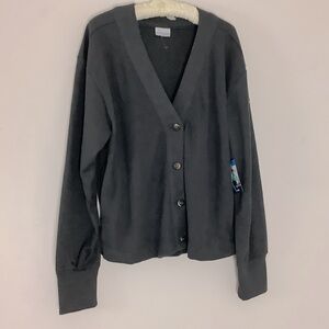 Columbia Long Sleeve Holly Hideaway Waffle Knit Sweater Pockets SpellOut Preppy